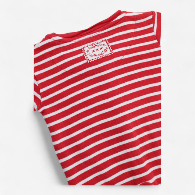 Sleepsuit Red and White Stripe Dinosaur Applique