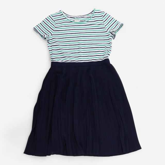 Formal Dress navy pleated skirt green stripe top