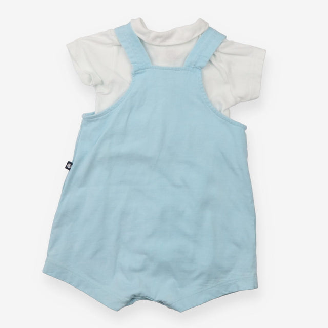 Outfit blue jersey dungarees white collar bodysuit