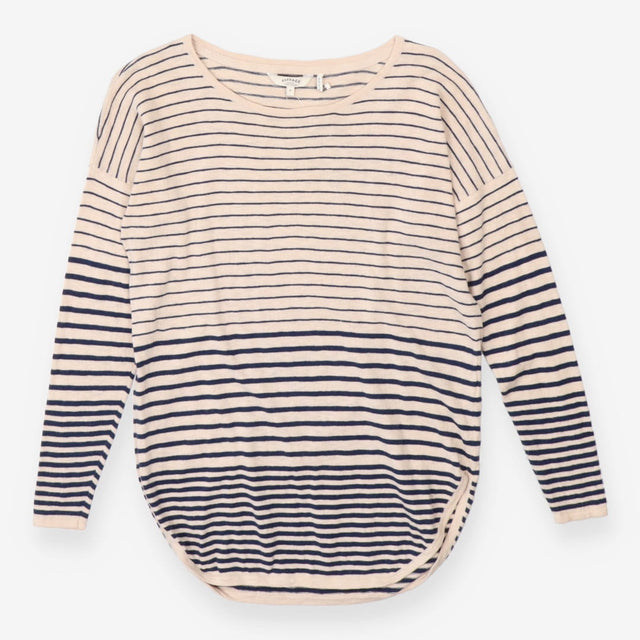 Cream and navy Breton long sleeve cotton knit top