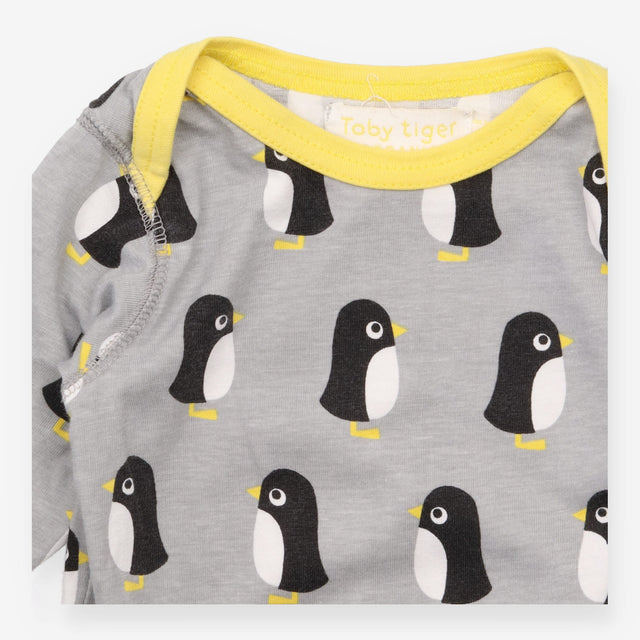 Baby Sleepsuit Footed Penguin Print Grey