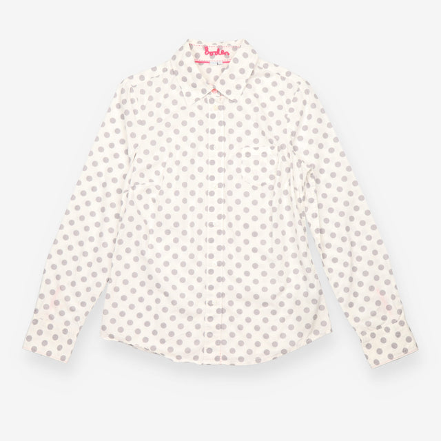 Cotton Shirt Ivory Grey Polka Dot Long Sleeve