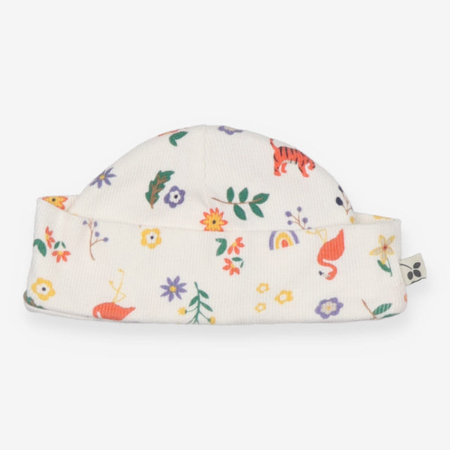 Baby hat white rib flowers flamingo tigers