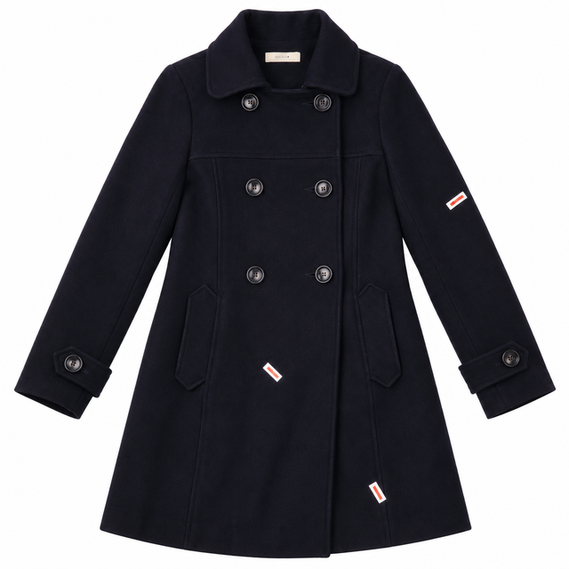 Double Breasted Pea Coat Black Wool Blend