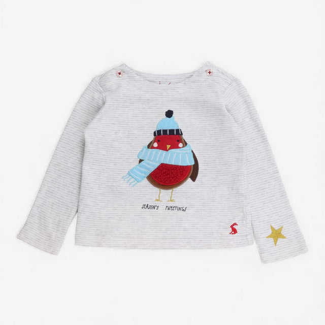 T-Shirt Long Sleeve Grey Festive Robin