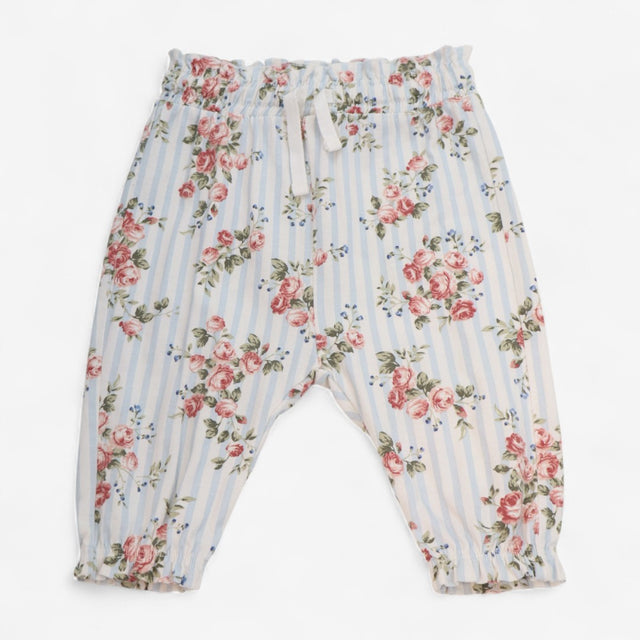 Trousers Paperbag Waist Blue Stripe with Pink Rose