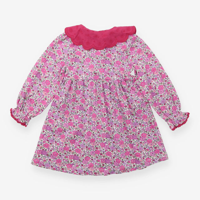 Purple Floral Dress with Pink Frill Collar