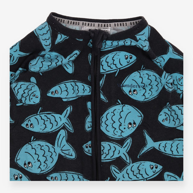 Wondersuit Navy and Blue Fish Zip Up