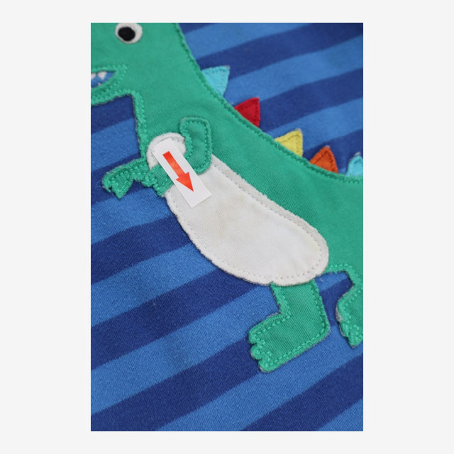 T-Shirt Long Sleeve Blue Stripe with Applique Dino