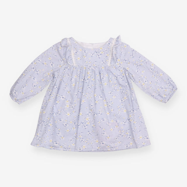 Dress LS blue floral frill lace shoulder