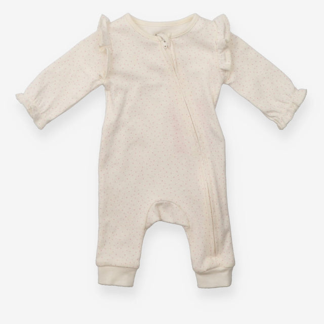 Sleepsuit zipped white with pink spots