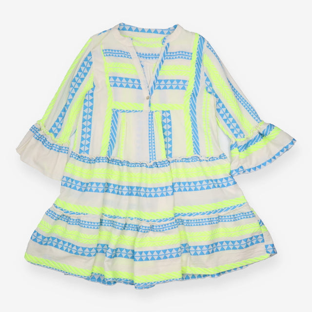 Midi Dress Neon Embroidered Cotton Tiered