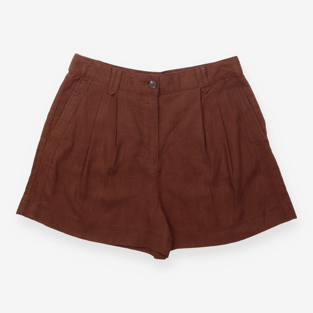 Shorts Brown Linen Blend High Waisted Pleat Front