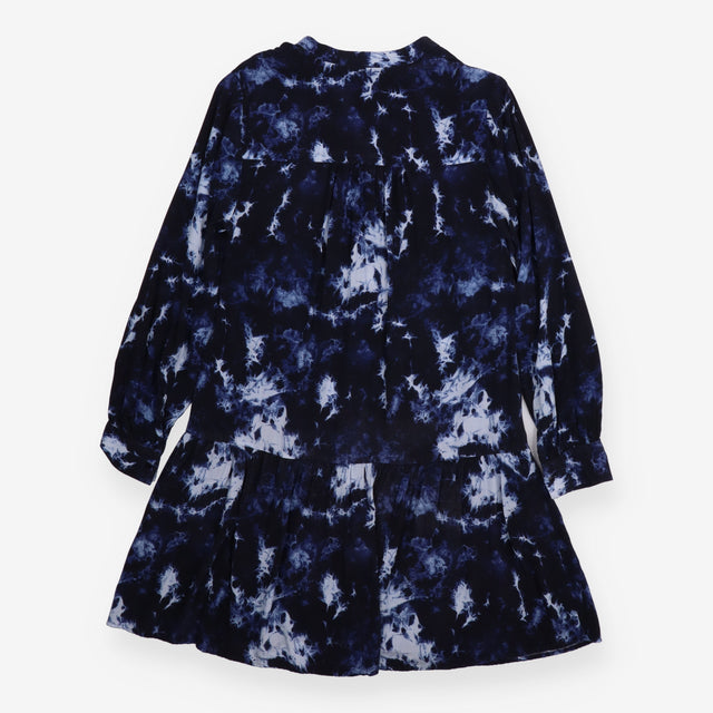 Smock Dress Navy Blue Tie Dye Long Sleeve Ruffle H