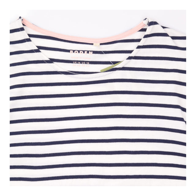 T-Shirt Navy Cream Breton Stripe Long Sleeve Crew