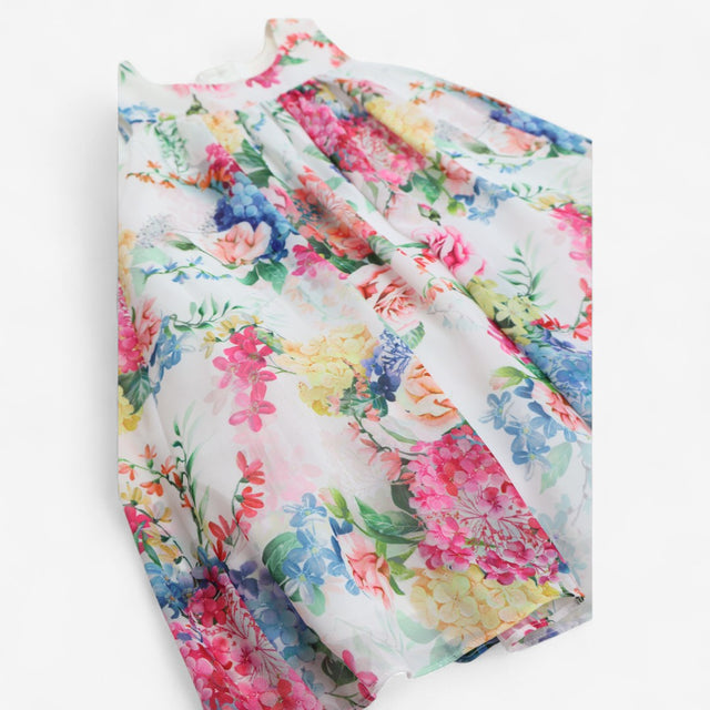 Dress Party White Sleeveless with Floral Print