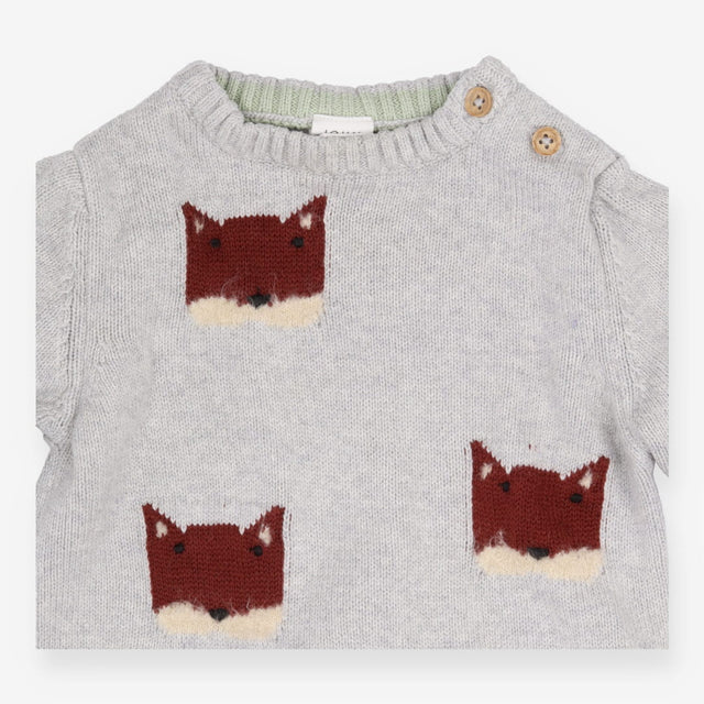 Outfit Top and Leggings Knit Grey with Fox Appliqu