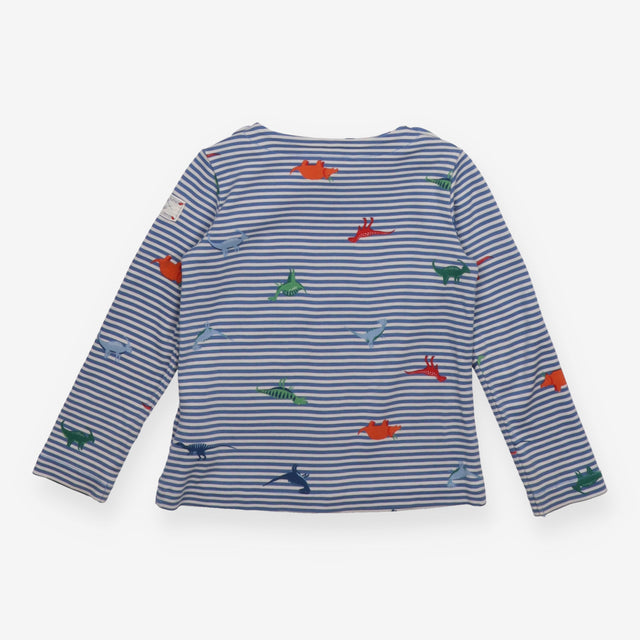 T-shirt long sleeve blue stripe dinosaurs