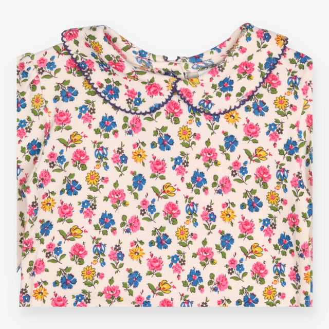 Bodysuit Long Sleeve Collared Cream Floral