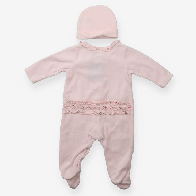 Pink Velour Sleepsuit + Hat - Laura Ashley