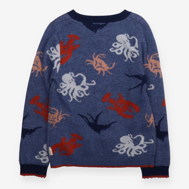 Sweater knit navy octopus and crab