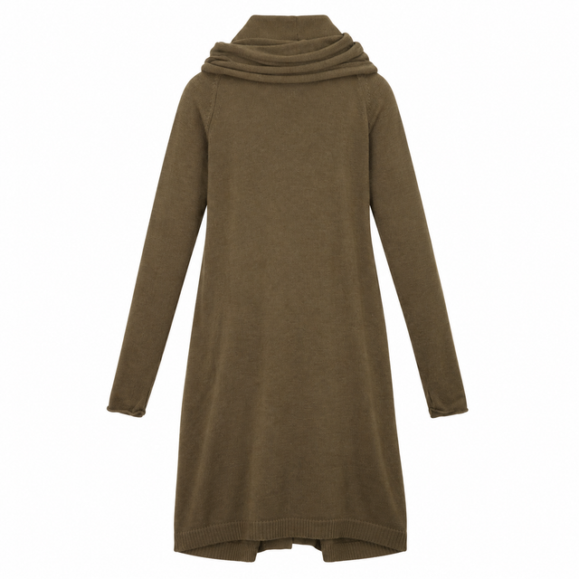 Longline Cardigan Moss Green Scarf Neck Open Front