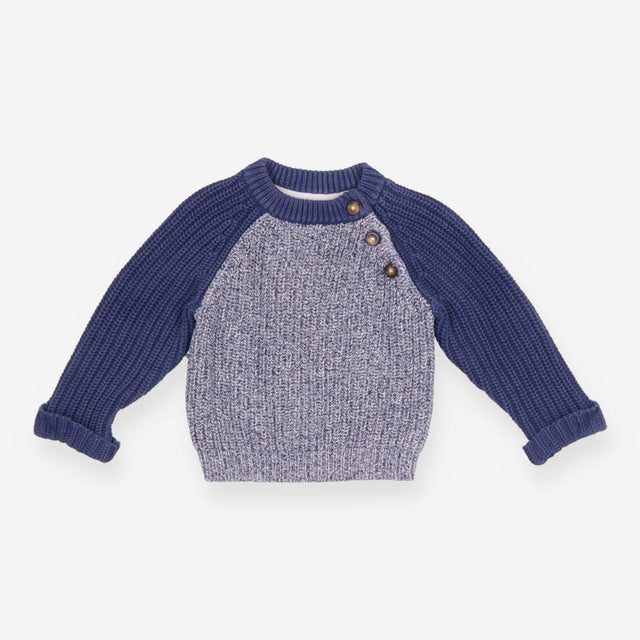 Blue Knit Jumper with Brown Buttons