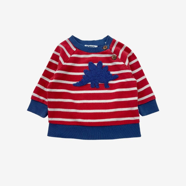 Red stripe sweatshirt with blue dino