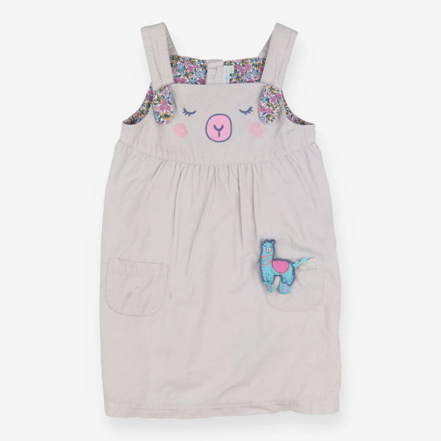 Pinafore grey light cord face floral lining