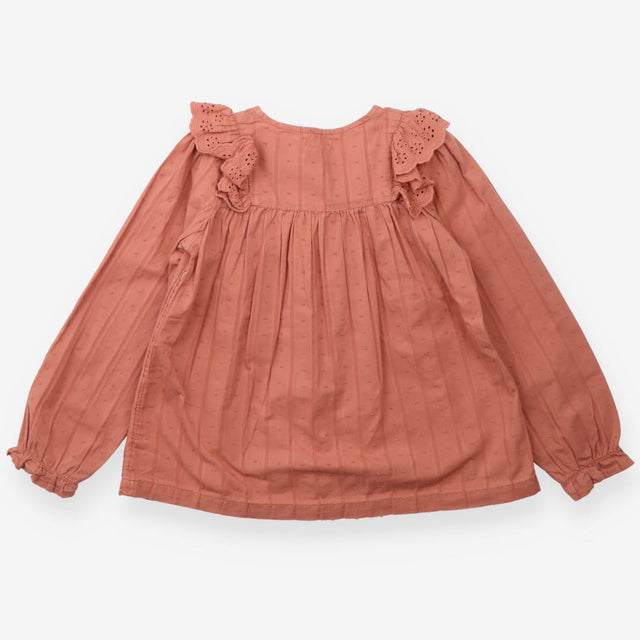 Terracotta pointelle collar blouse