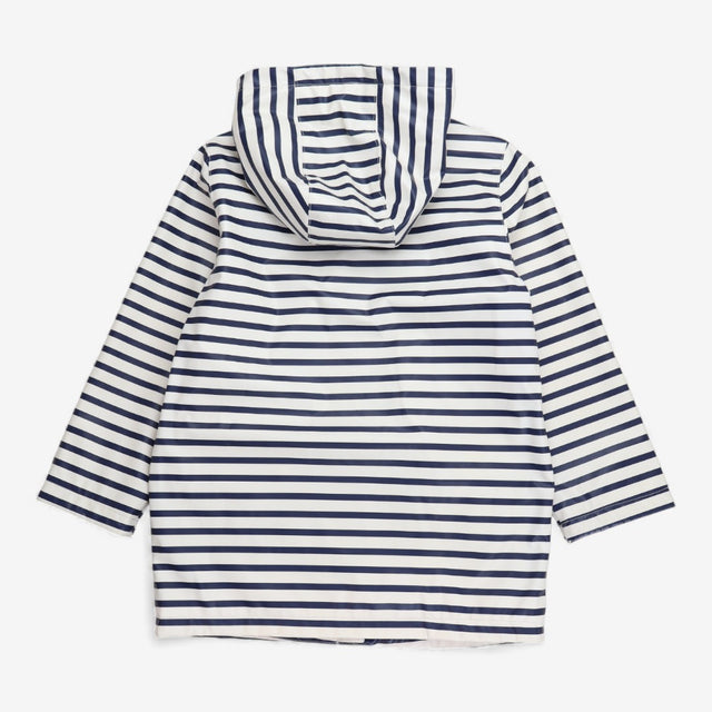 White and navy striped hooded coat