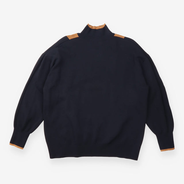 Knit Sweater Black Camel Stripe High Neck Long Sle
