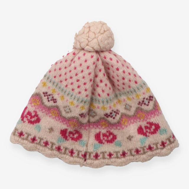 Bobble Hat Cream Pink Roses