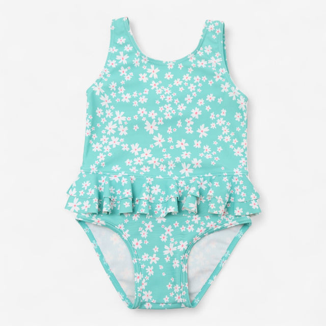 Swimsuit Green Floral Frill