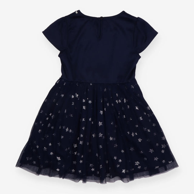 Dress Navy Gems Neckline and Tulle Skirt with Silv