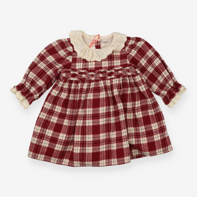 Dress long sleeve burgundy tartan collared