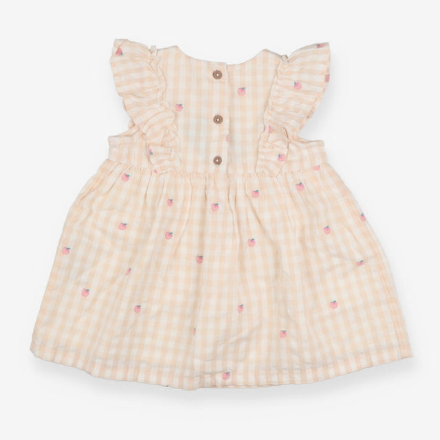 Dress SS white peaches lined frill shoulders