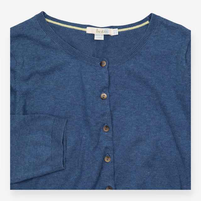 Blue Cotton Blend Button Front Long Sleeve Cardiga
