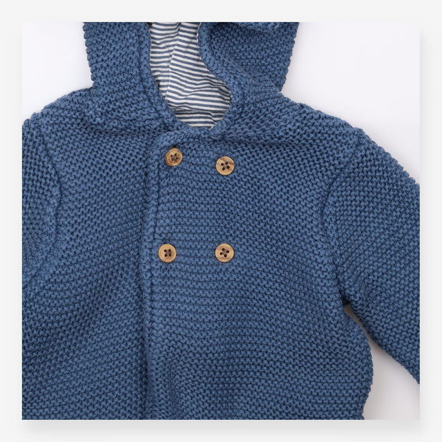 Blue Knit Cardigan with Striped Lining