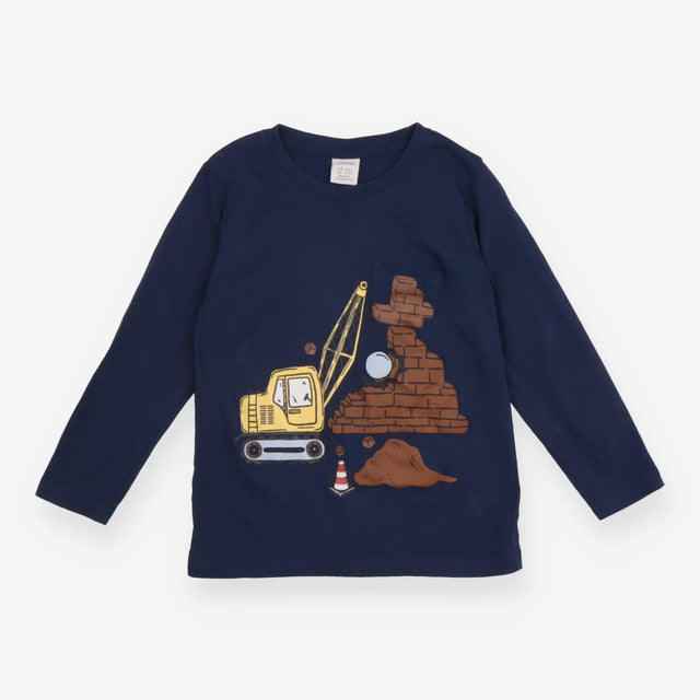 T-Shirt Long Sleeve Navy Bulldozer Applique