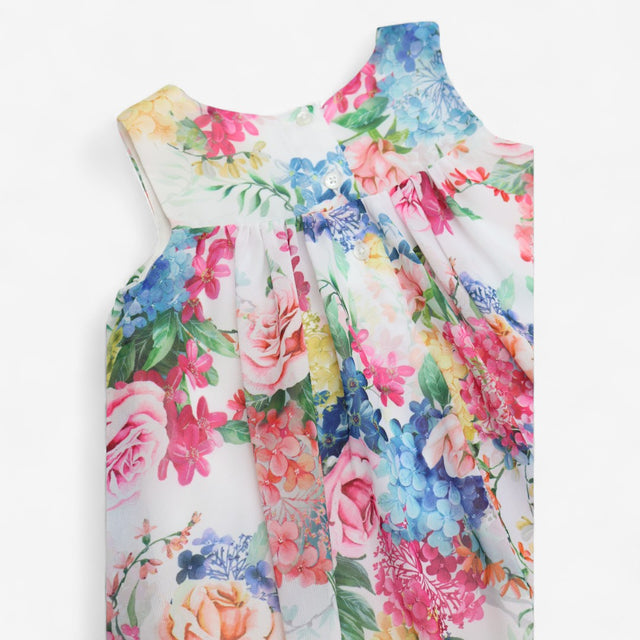 Dress Party White Sleeveless with Floral Print