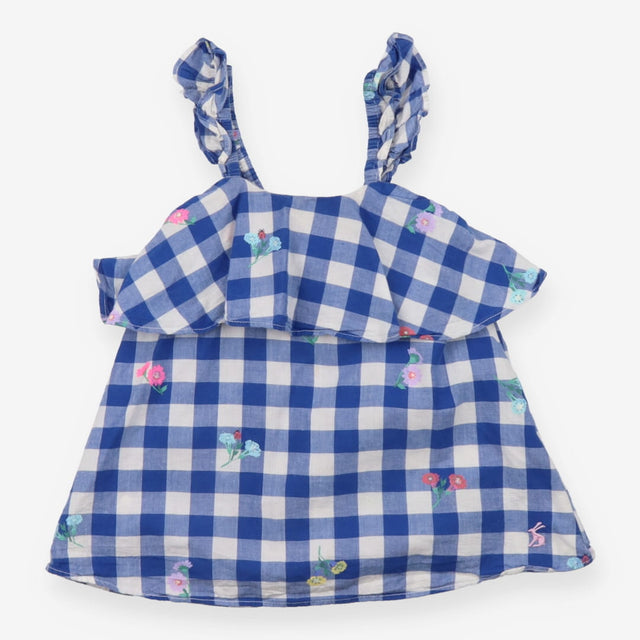 Tunic Sleeveless Blue Checked Gingham Flowers and