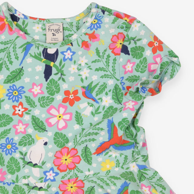 Dress Short Sleeve Green Tropical Bird Print