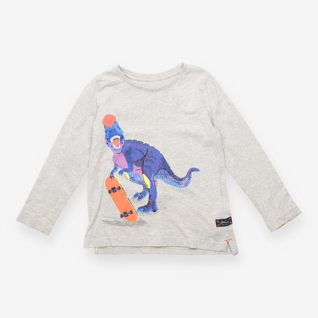 T-shirt Long Sleeve Grey Skateboarding Dinosaur