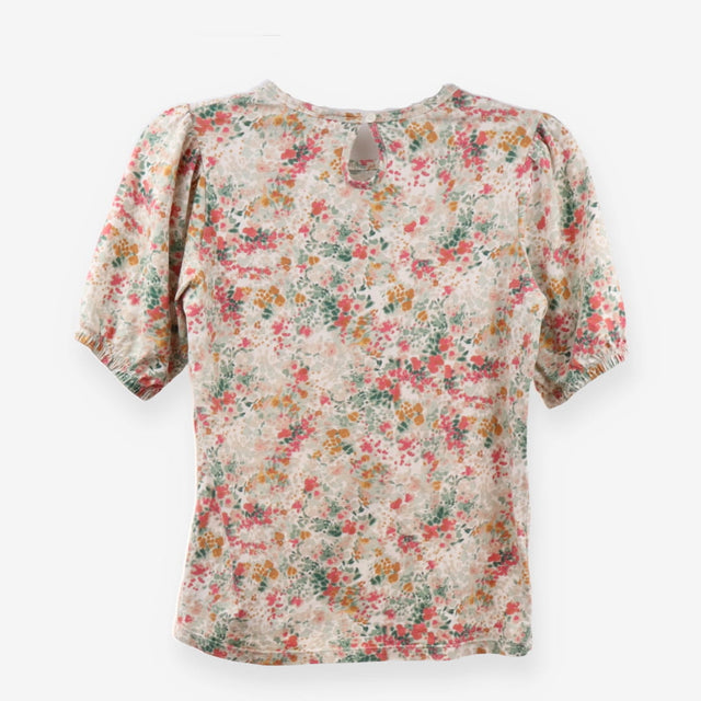 Floral Pink Sage Ochre Tee Cuffed Sleeve Button Ba
