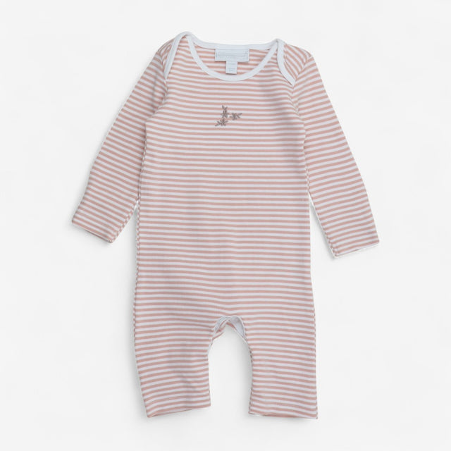 Sleepsuit Pink and White Stripe with Leaf Applique