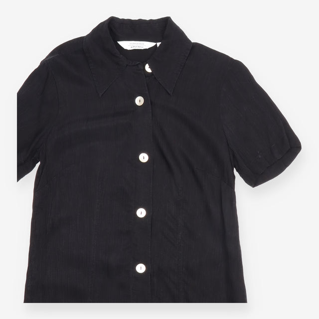 Shirt Dress Black Crinkle Short Sleeve Button Fron