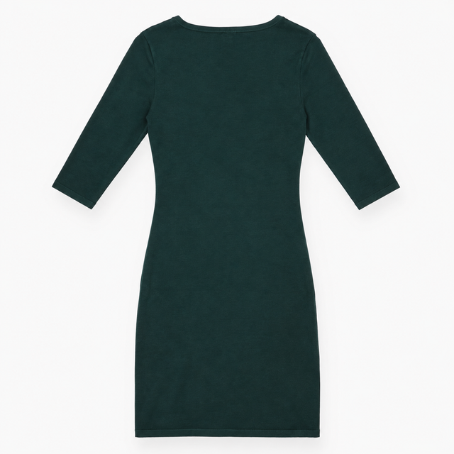 Midi Dress Dark Green Wrap Front Ruched Three Quar