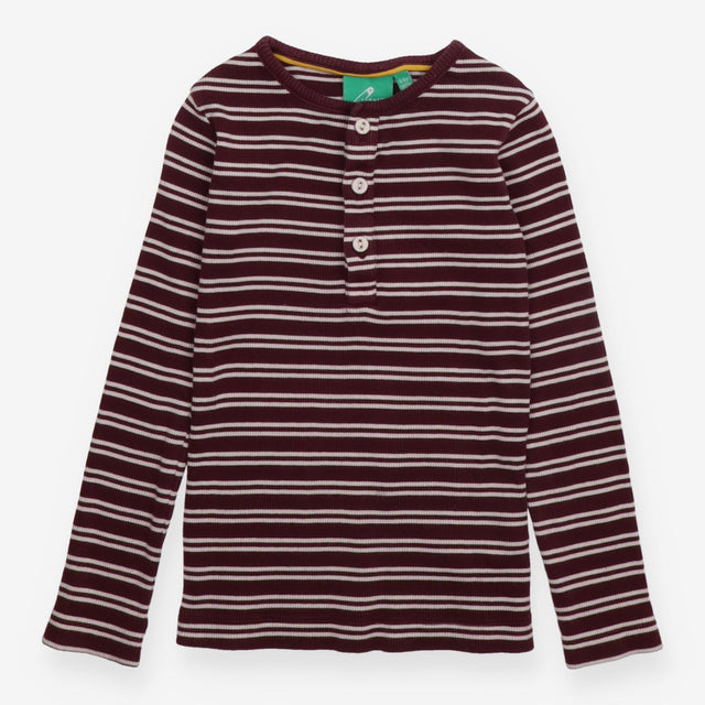 Tee LS ribbed maroon stripe buttons