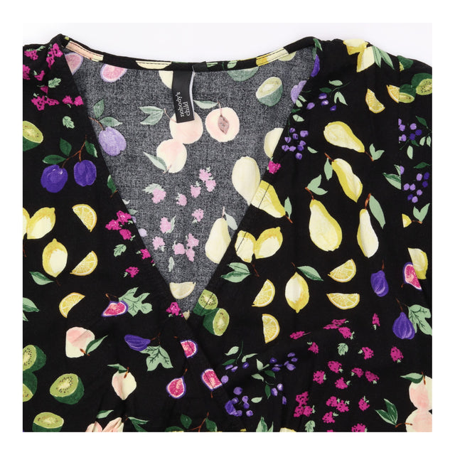 Black Fruit Print Clementine Wrap Midi Dress